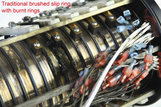 Traditional brushed slip ring with burnt rings